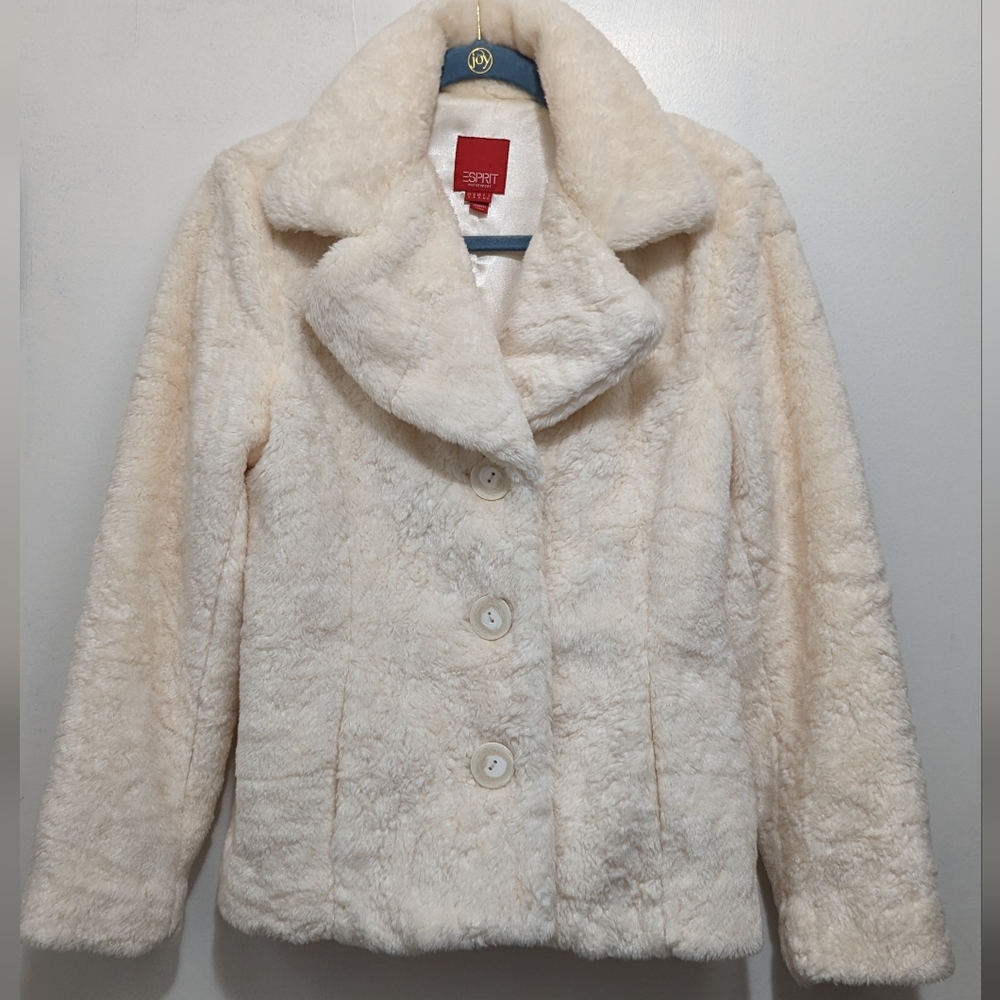 Esprit cream colored faux fur size small coat